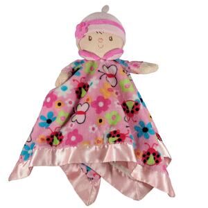 Douglas Baby Doll Lovey Security Blanket Pink Satin Trim Ladybugs 15"